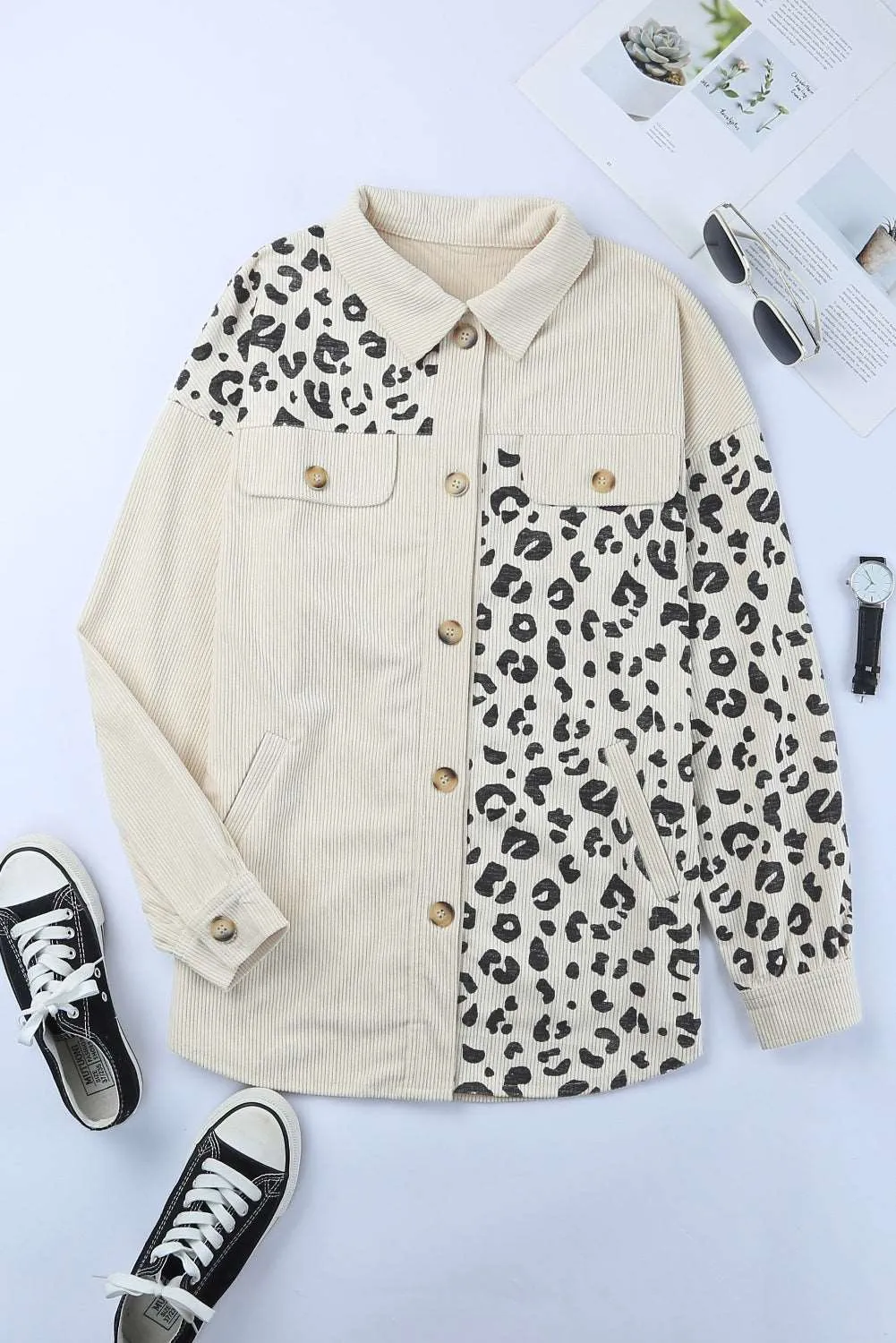 💀💎 Corduroy Leopard Print Pocketed Jacket – Unleash Your Inner Wild Cat 💋