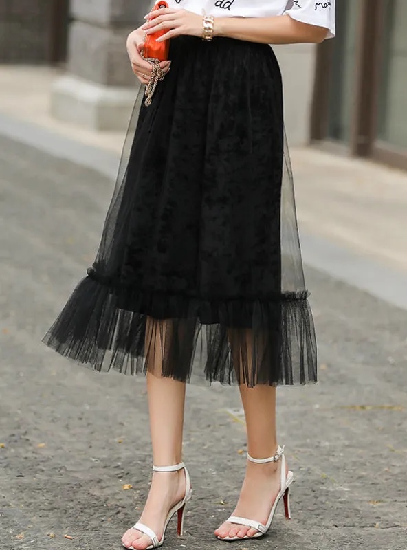A Line High waist Gauze Skirt Half-length Dress
