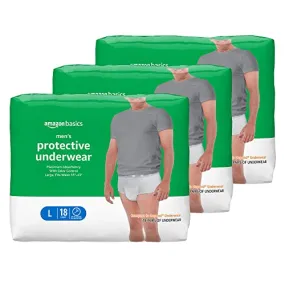 Amazon Basics Incontinence Underwear for Men, Maximum Absorbency, Large, 54 Count, 3 Packs of 18 (Previously Solimo)