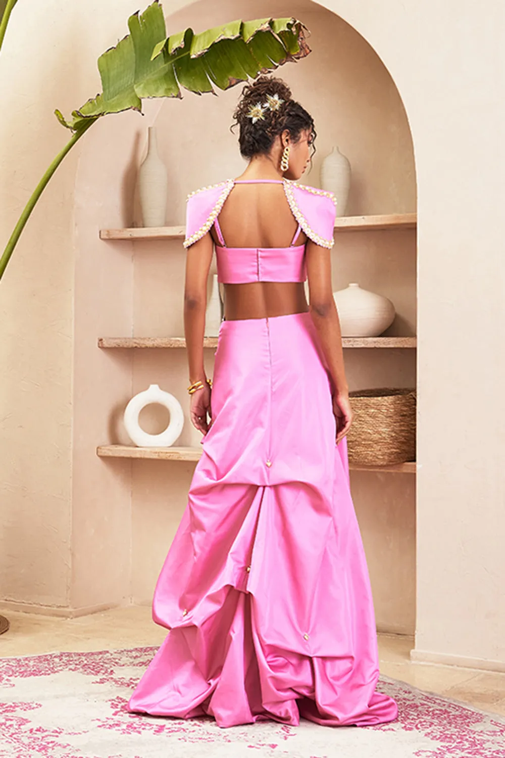 Angela Pink Balloon Skirt With Pink Bustier And Shoulder Caps