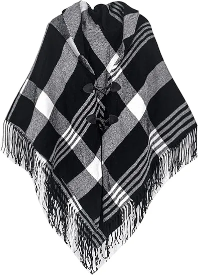Beige Check Winter Chic Plaid Poncho Cardigan