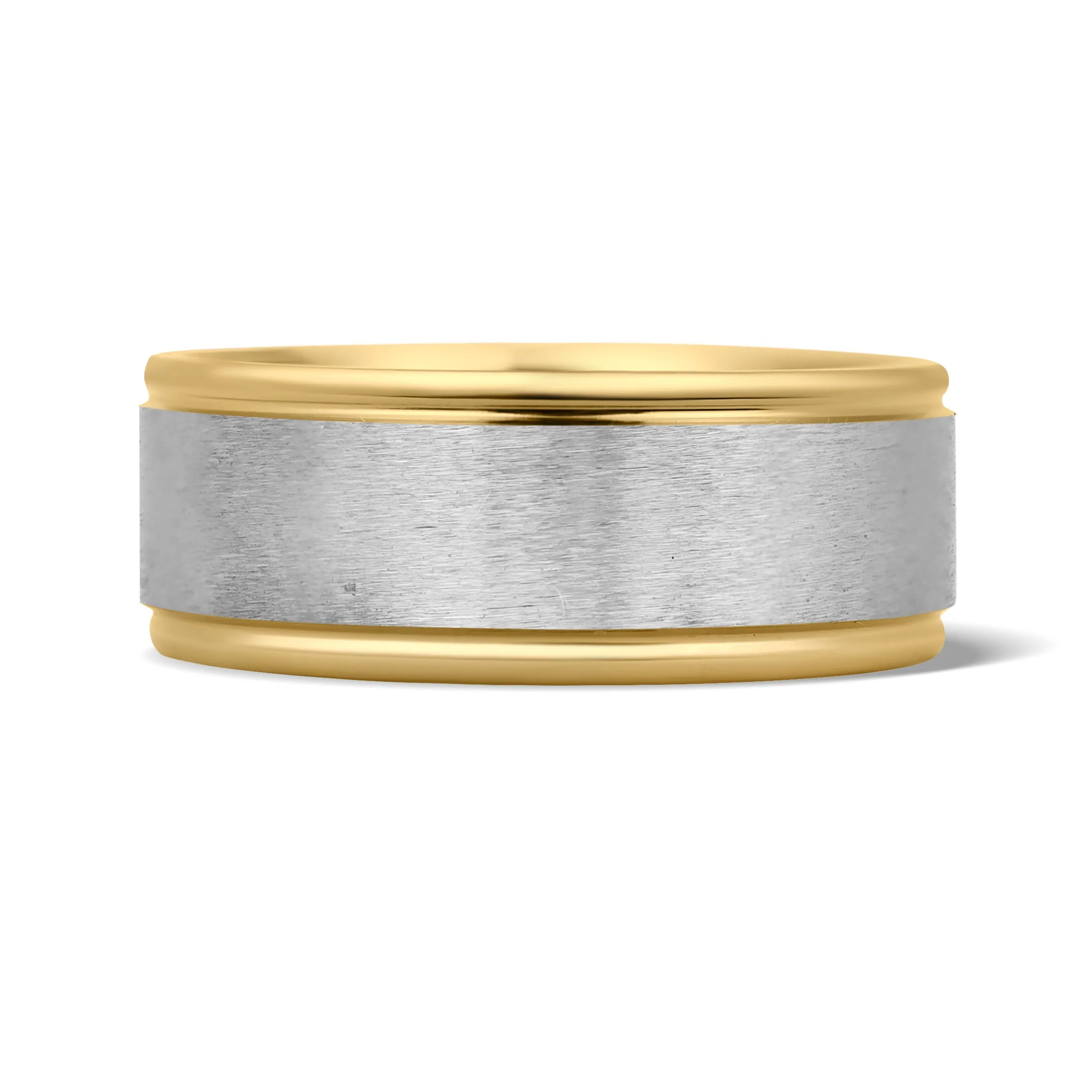 Brushed Center Gold Groove Edge Stainless Steel Ring / PBJ2919