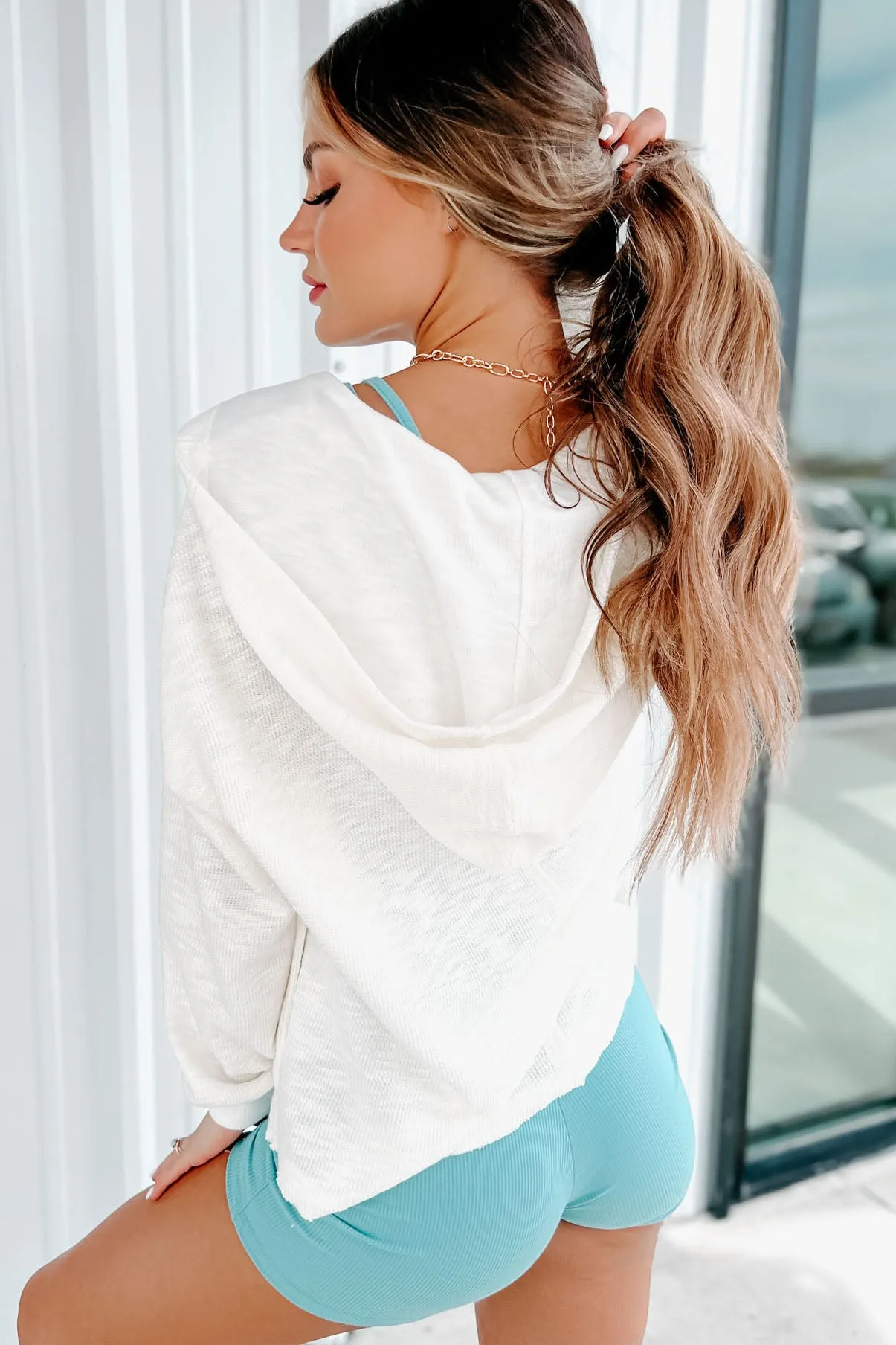 Daysia Button-Front Hooded Sweater (Cloud)