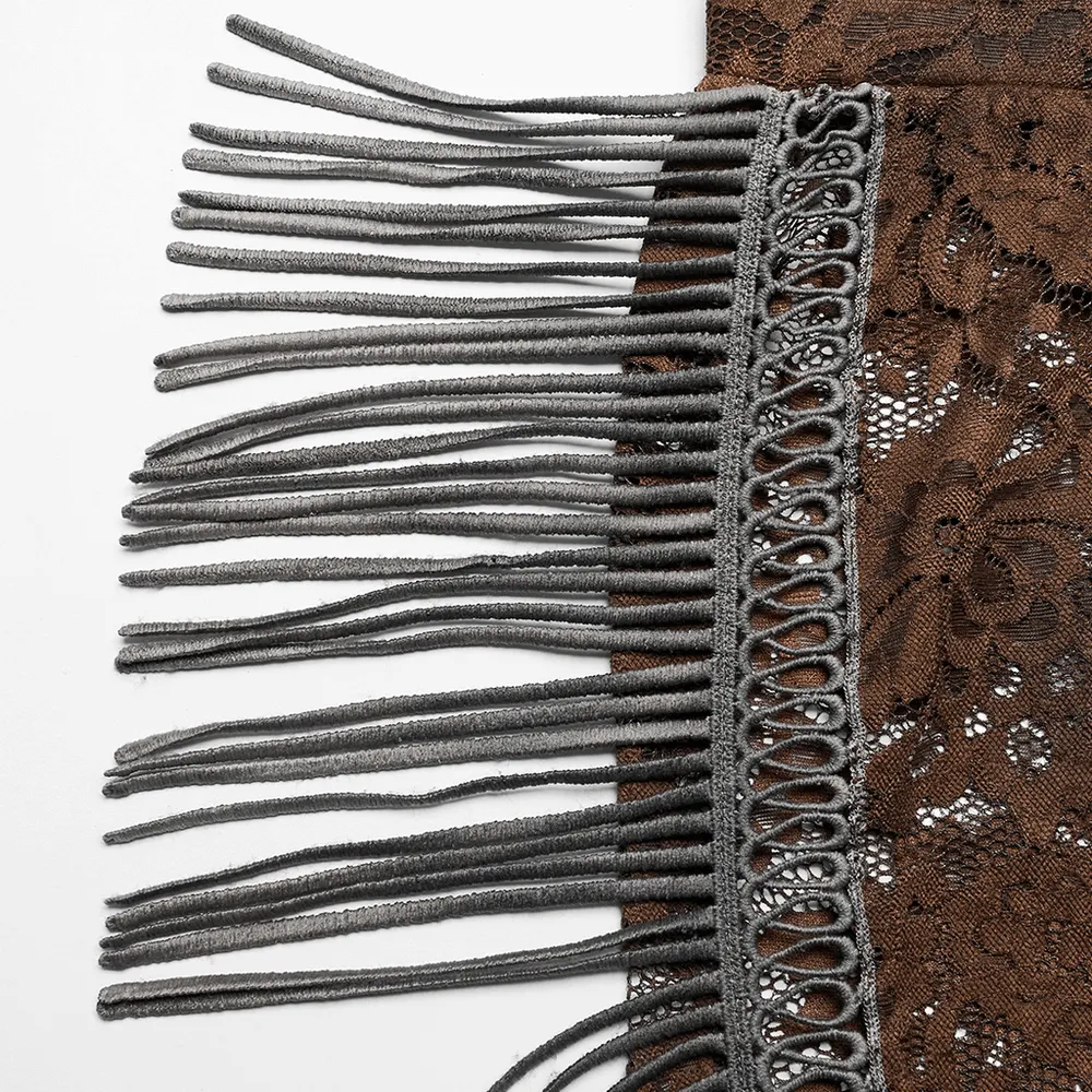 Elegant Gothic Brown Fringe Lace Pants-Flares