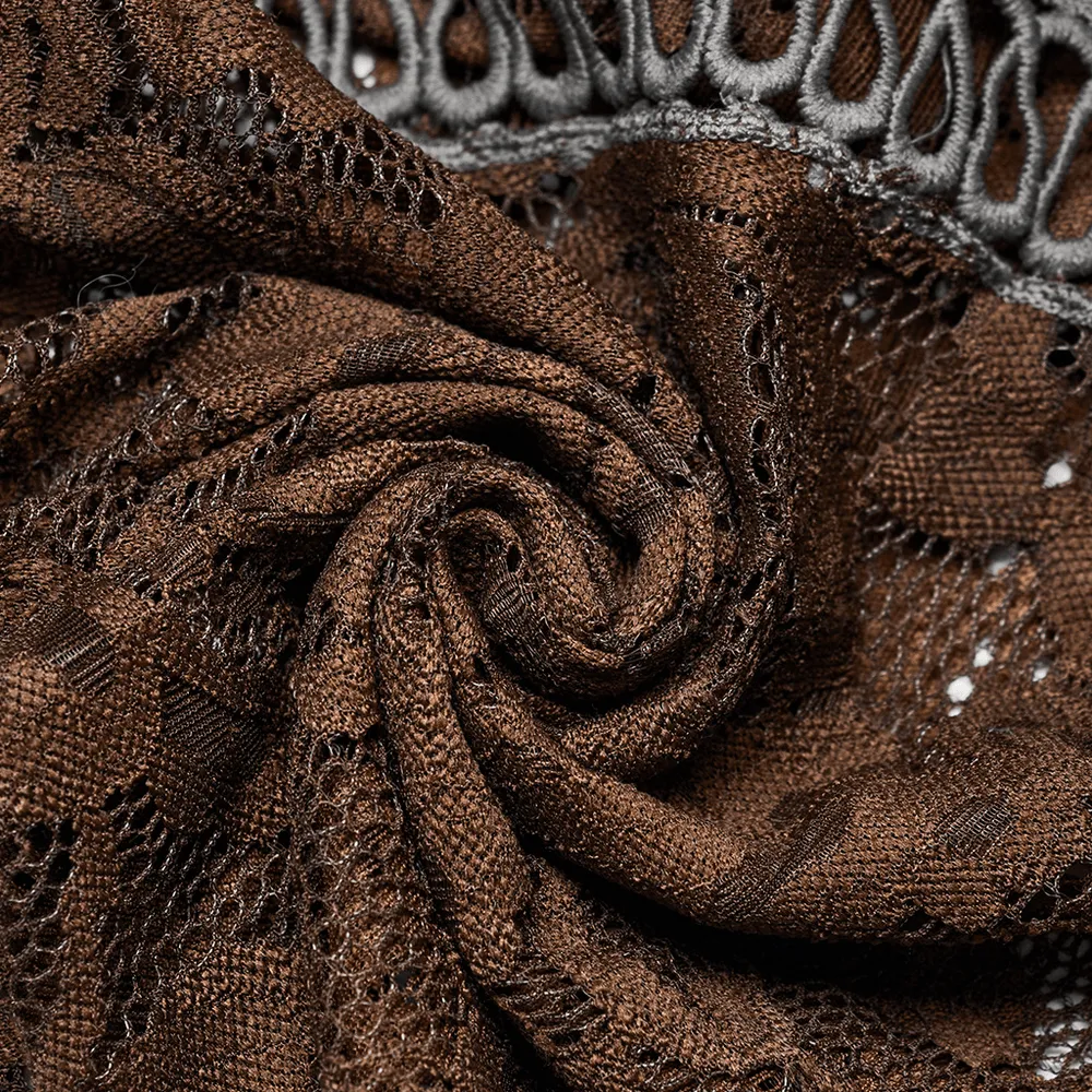 Elegant Gothic Brown Fringe Lace Pants-Flares