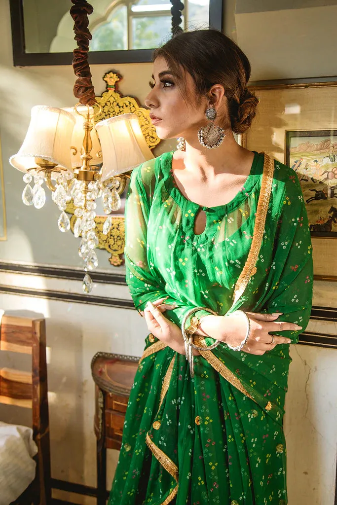 Green Georgette Bandhej Print Kurta Palazzo Set