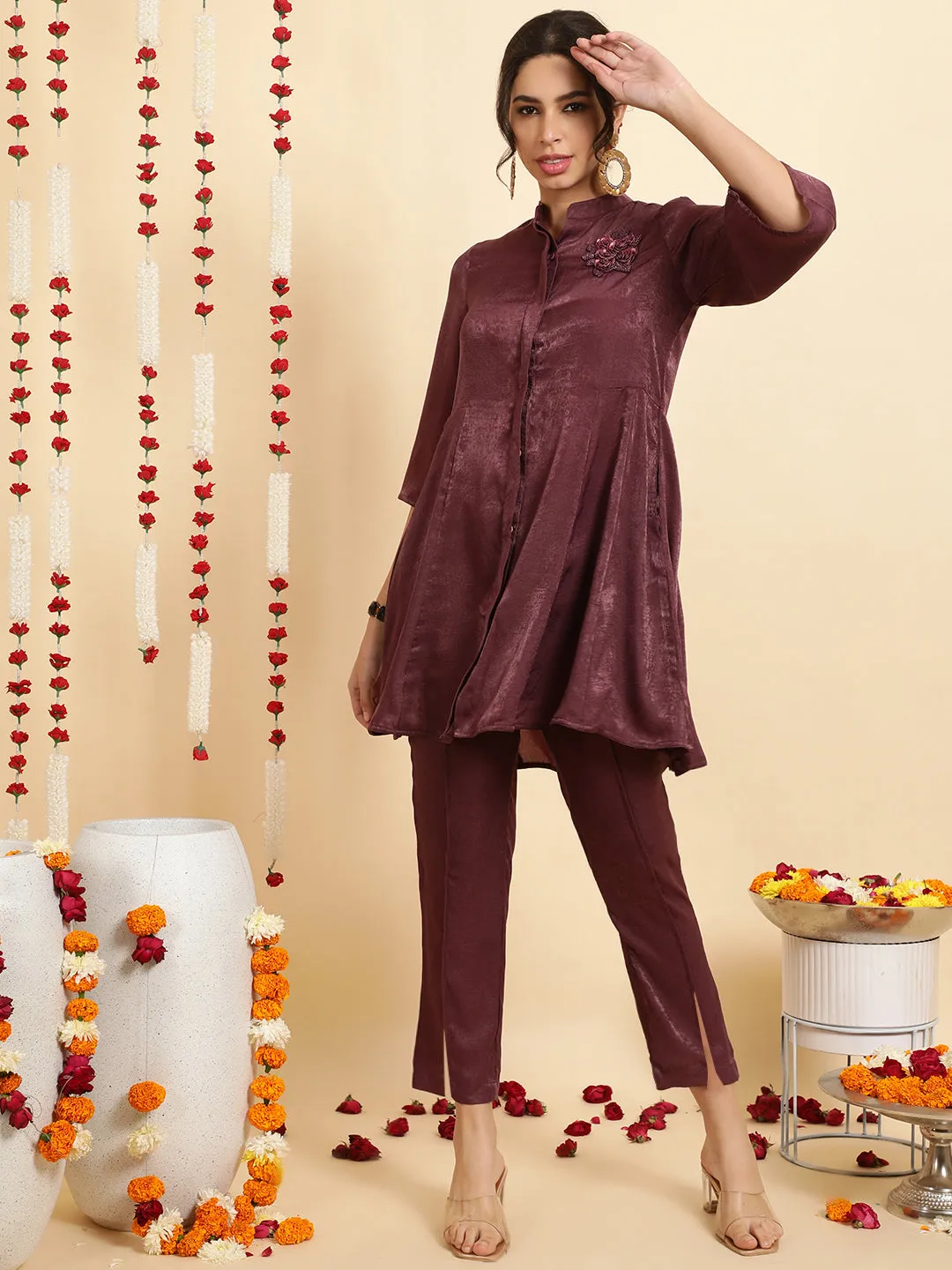 Lavender Zardozi Embroidered Velvet Co-ord Set