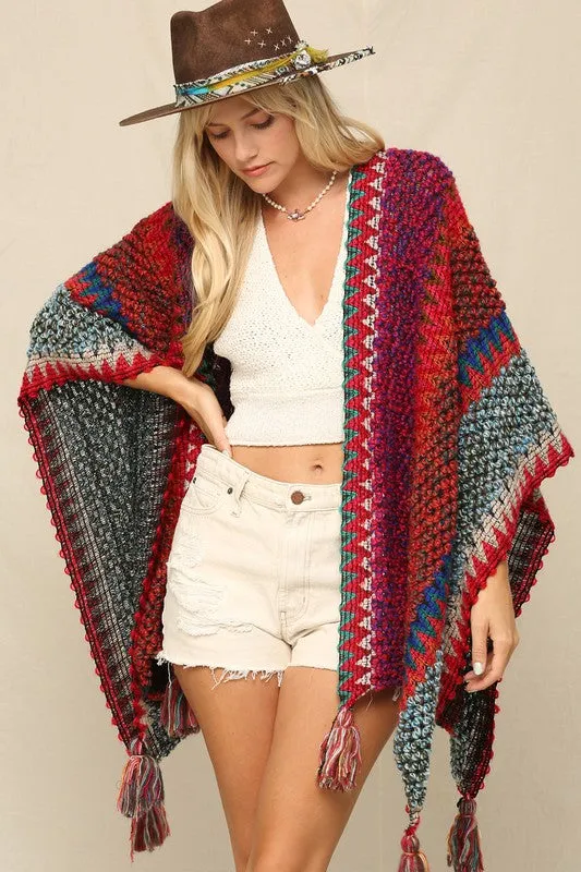 Magenta This Cozy Poncho A Multi Color With Tassels