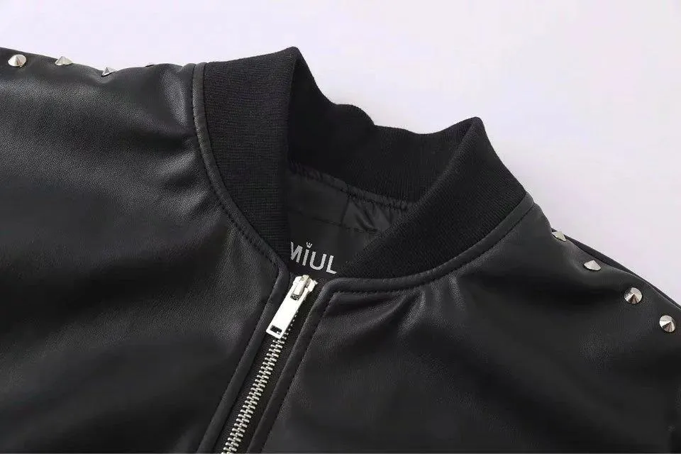 Punk Style Rivet Decoration Floral Embroidery Jacket