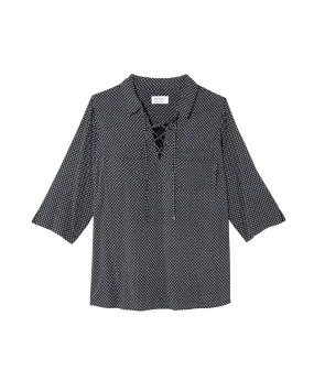 Sharlee Lace Up Neck Blouse | Navy