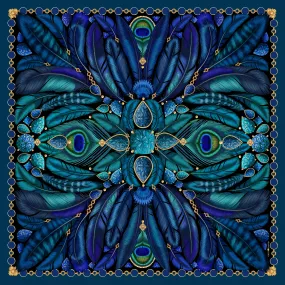 The Peacock Feather Silk Scarf | 130x130cm [Preorder]