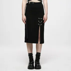 Women's Punk Side Slit Pencil Skirt with Strap