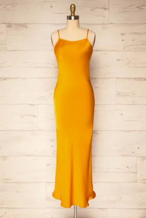 Xilloux Yellow | Midi Slip Dress w/ Adjustable Straps