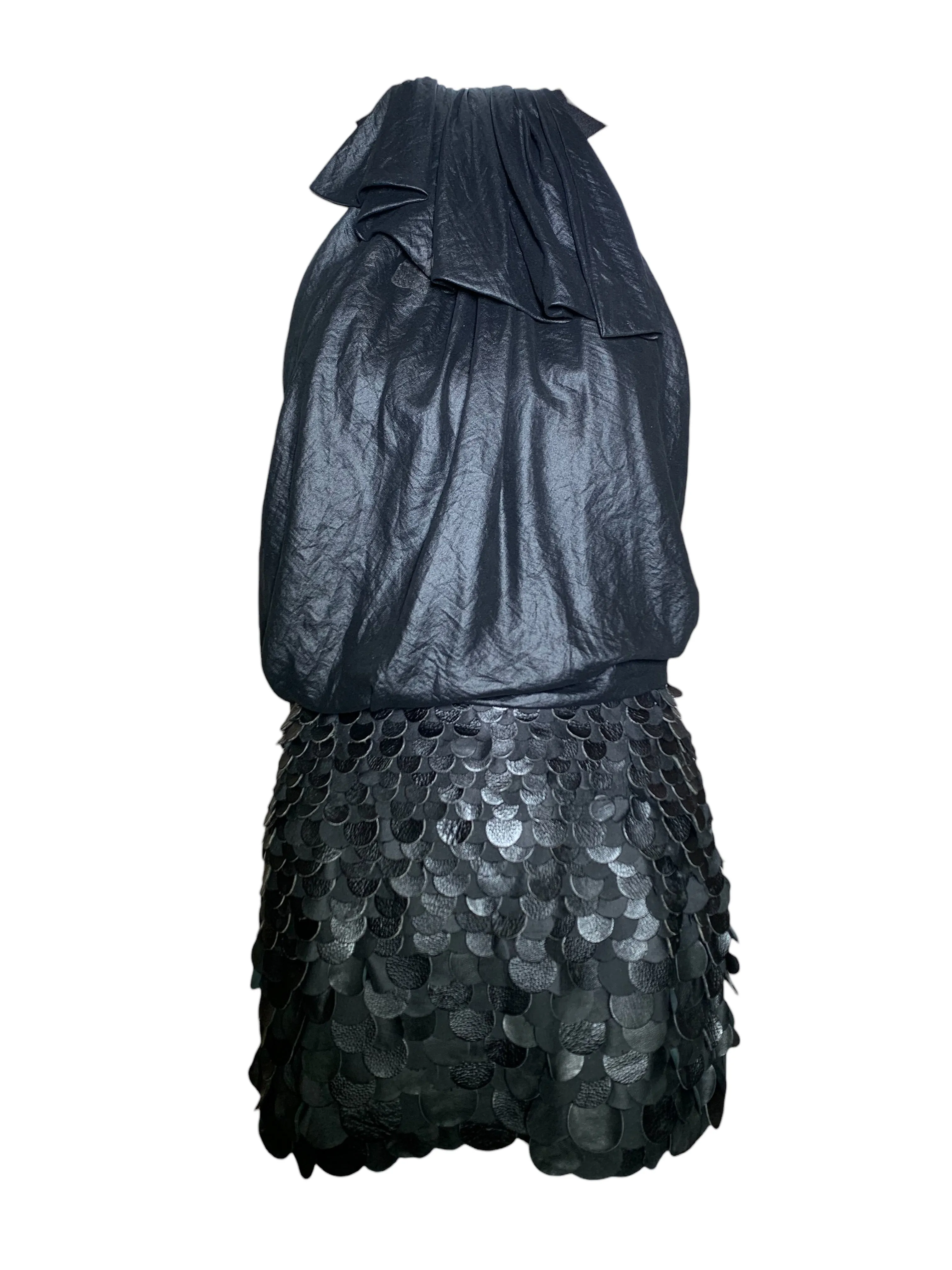 Yigal Azrouël Fall 2009 Runway Black Asymmetrical Leather Fish Scale Mini Dress